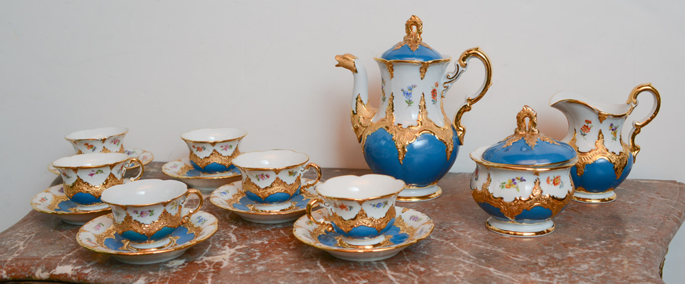 Appraisal: MEISSEN ENCRUSTED COFFEE SET pieces with embossed gilt and floral