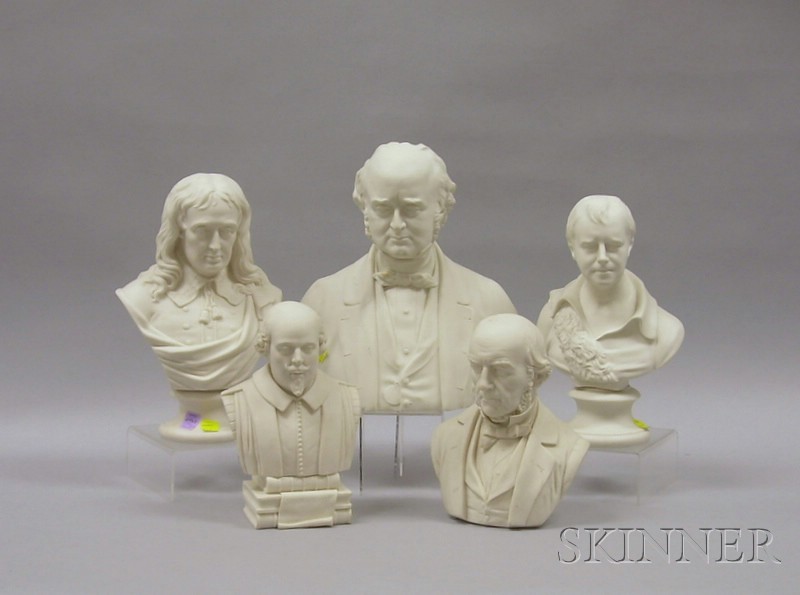 Appraisal: Five Parian Historical and Character Busts including Shakspeare and Gladstone