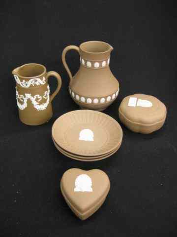 Appraisal: pcs Wedgwood Jasperware brown includes '' '' pitchers '' dresser