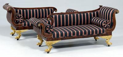 Appraisal: Pair American classical recamier each with highly figured mahogany scrolled