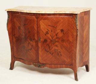 Appraisal: LOUIS XV STYLE BRONZE MOUNTED INLAID MARBLE TOP CABINET LOUIS