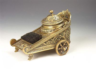 Appraisal: A th century gilt brass chariot inkstand having a hinged