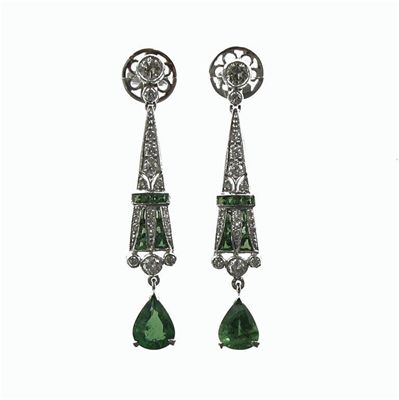 Appraisal: A pair of diamond and green garnet set white gold