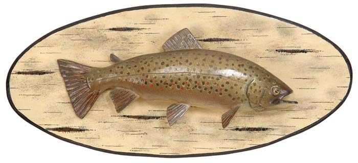 Appraisal: CARVED AND PAINTED BROWN TROUT BY LAWRENCE IRVINE Finely carved