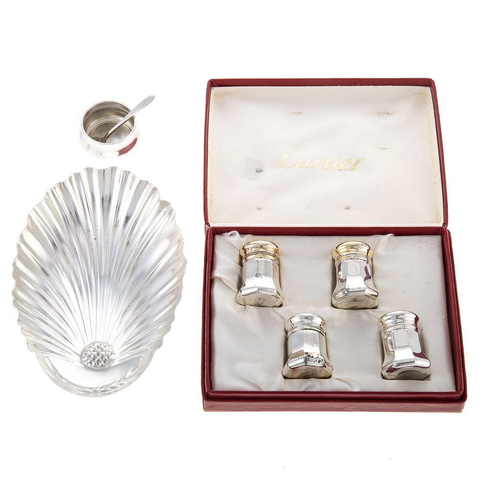 Appraisal: Collection Cartier Tiffany Sterling Table Items Including a Cartier shell-form