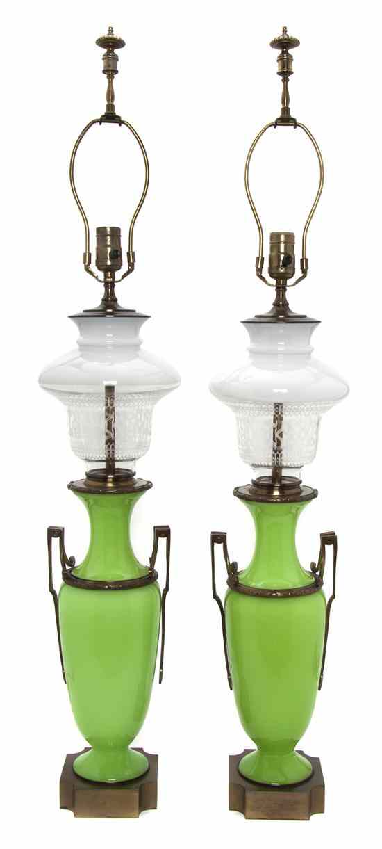 Appraisal: A Pair of Gilt Bronze Mounted Opaline Glass Vases each