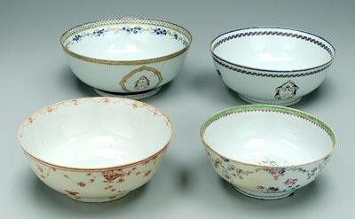 Appraisal: Four Chinese export bowls one armorial bowl monogram AKD in