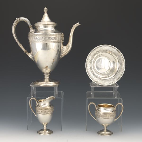 Appraisal: INTERNATIONAL STERLING SILVER FOUR-PIECE COFFEE SERVICE WEDGWOOD PATTERN Wedgwood pattern