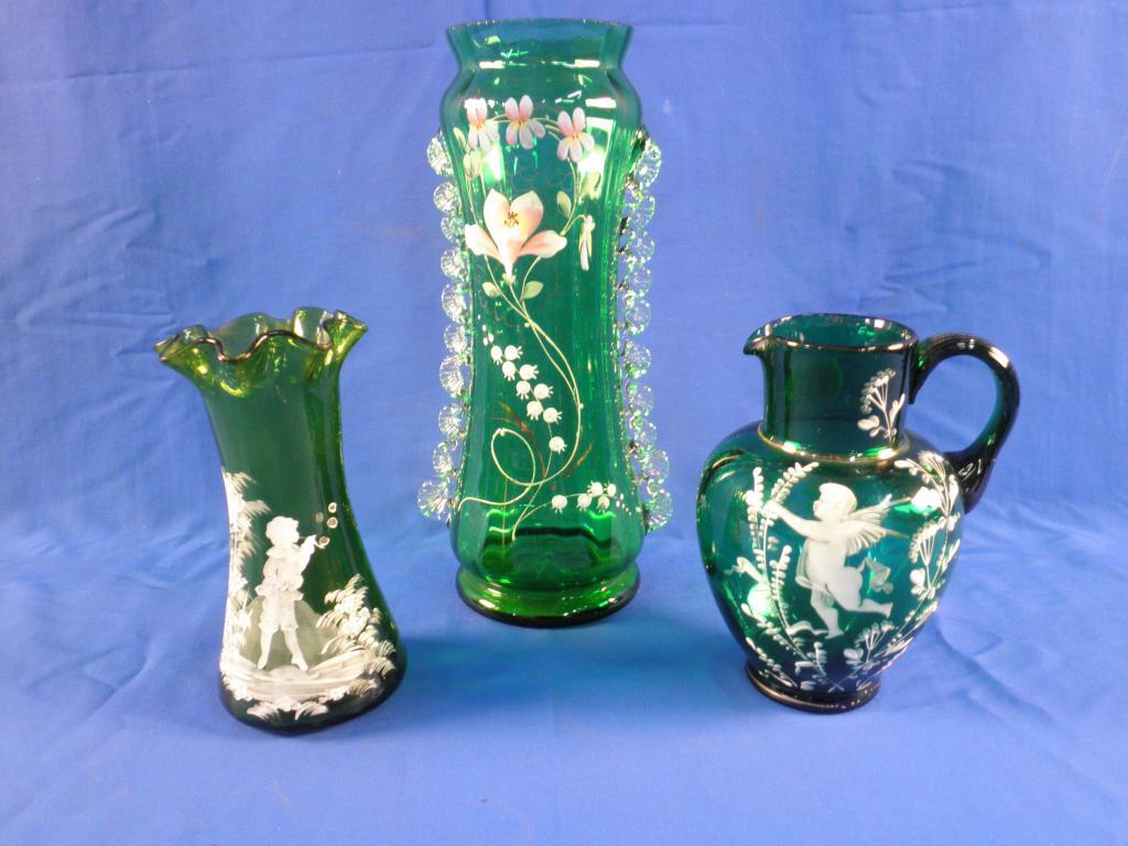 Appraisal: A Victorian green glass vase of waisted form decorated in