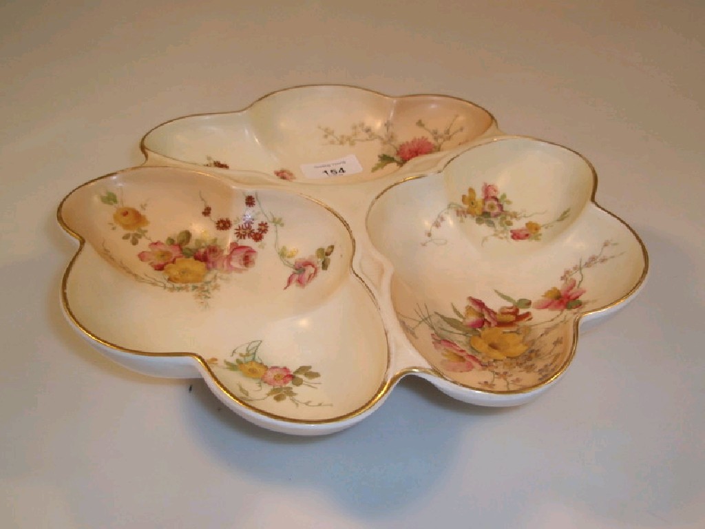 Appraisal: A Royal Worcester three-section dish of circular lobed outline internally