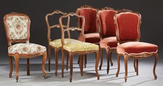 Appraisal: Group of Six French Louis XV Style Carved Walnut P