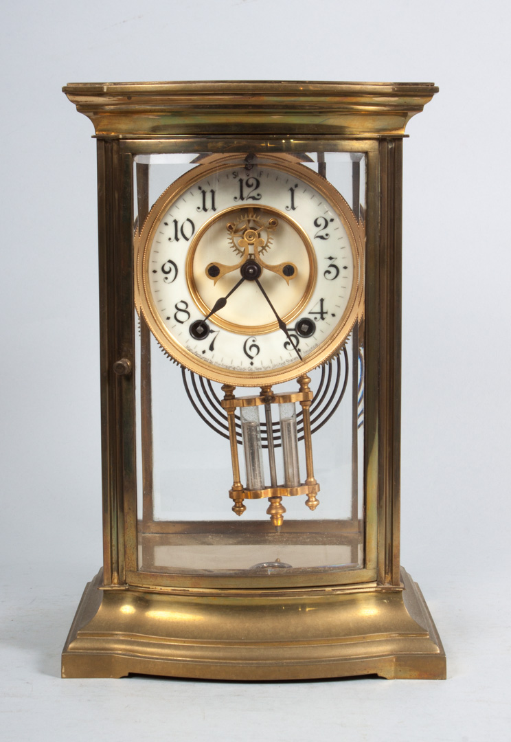 Appraisal: Ansonia brass and glass regulator clock late th century brass