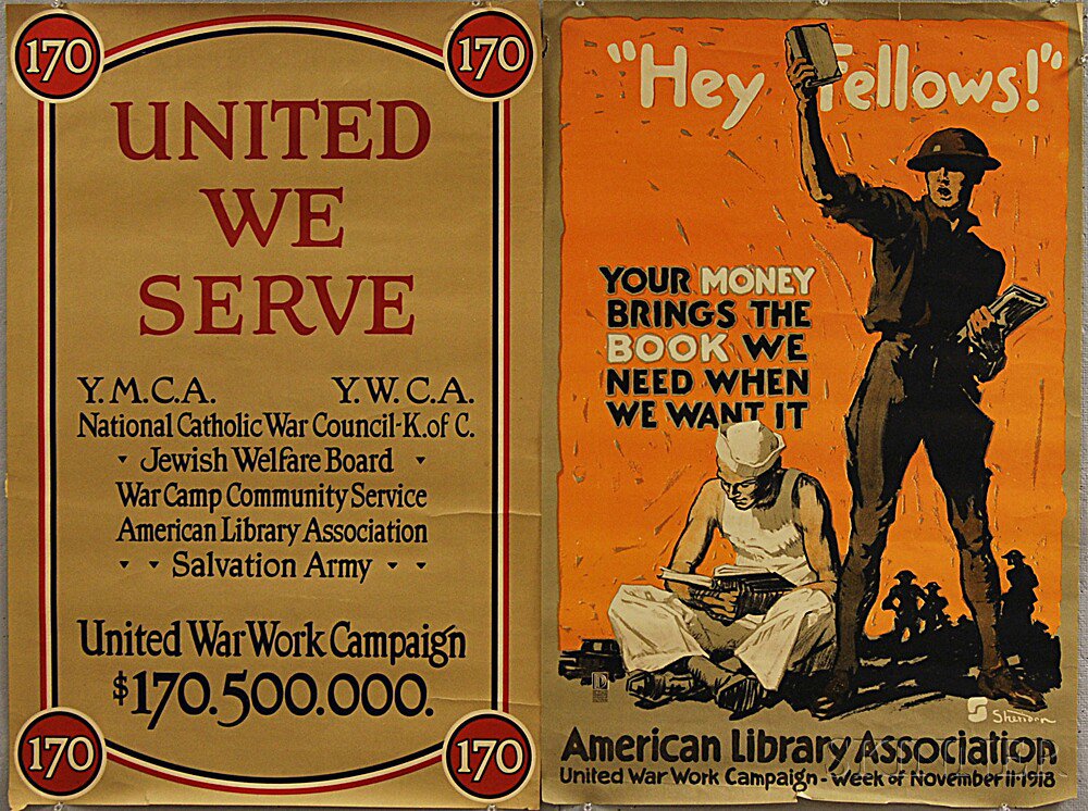 Appraisal: Two American Library Association WWI Lithograph Posters a Hey Fellows