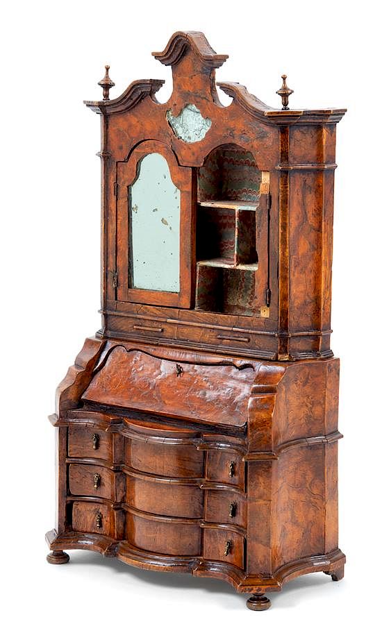 Appraisal: A Diminutive Venetian Style Burlwood Secretary Height x width x