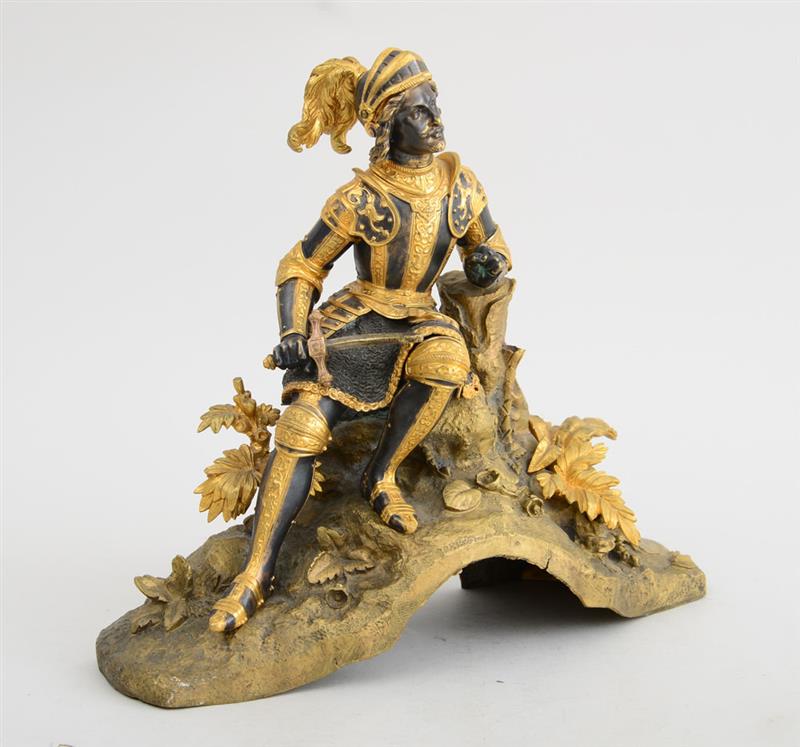 Appraisal: LOUIS PHILIPPE BRONZE AND GILT-BRONZE FIGURE OF A KNIGHT TH