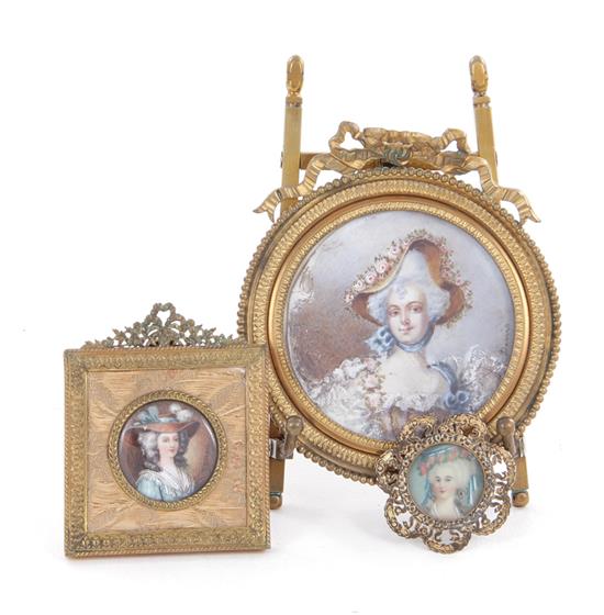 Appraisal: French portrait miniatures th century three works depicting ladies in