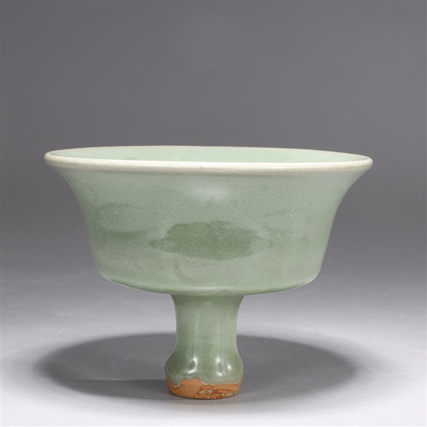 Appraisal: Chinese celadon glazed stem cup some flaws surface ware H