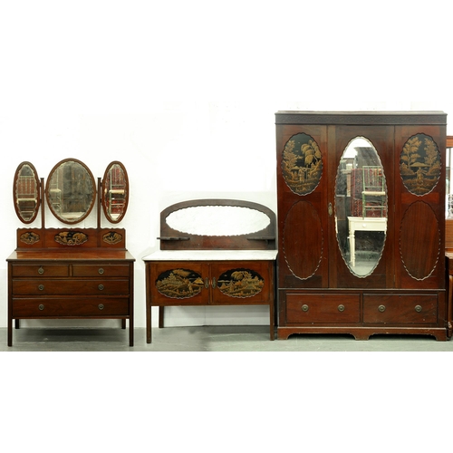 Appraisal: A 'Chinese Chippendale' mahogany and japanned bedroom suite early th