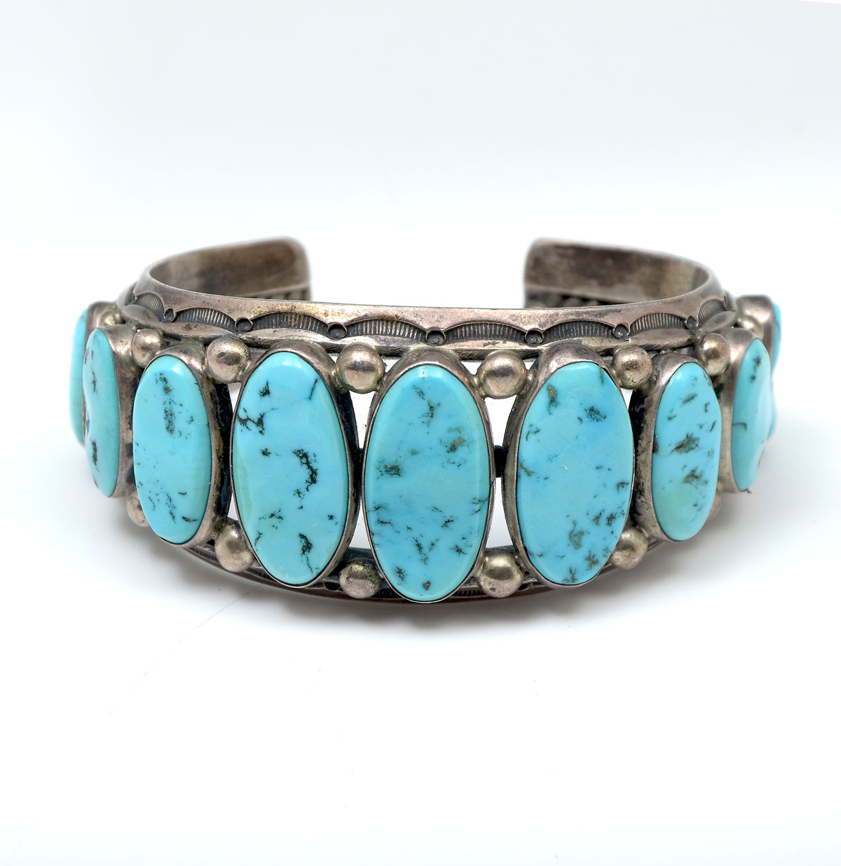 Appraisal: NATIVE AMERICAN INDIAN H JIM STERLING TURQUOISE CUFF BRACELET Navajo