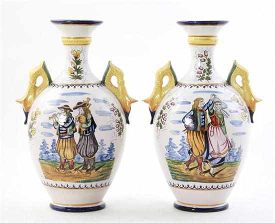 Appraisal: Pair Henriot Quimper vases amphora-form vessels with ornate side handles