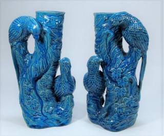 Appraisal: PR LG Chinese Porcelain Turquoise Glaze Bird Vases CHINA TH