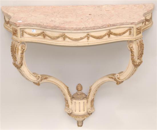 Appraisal: WALL CONSOLE TABLE Marble top in white paint H W