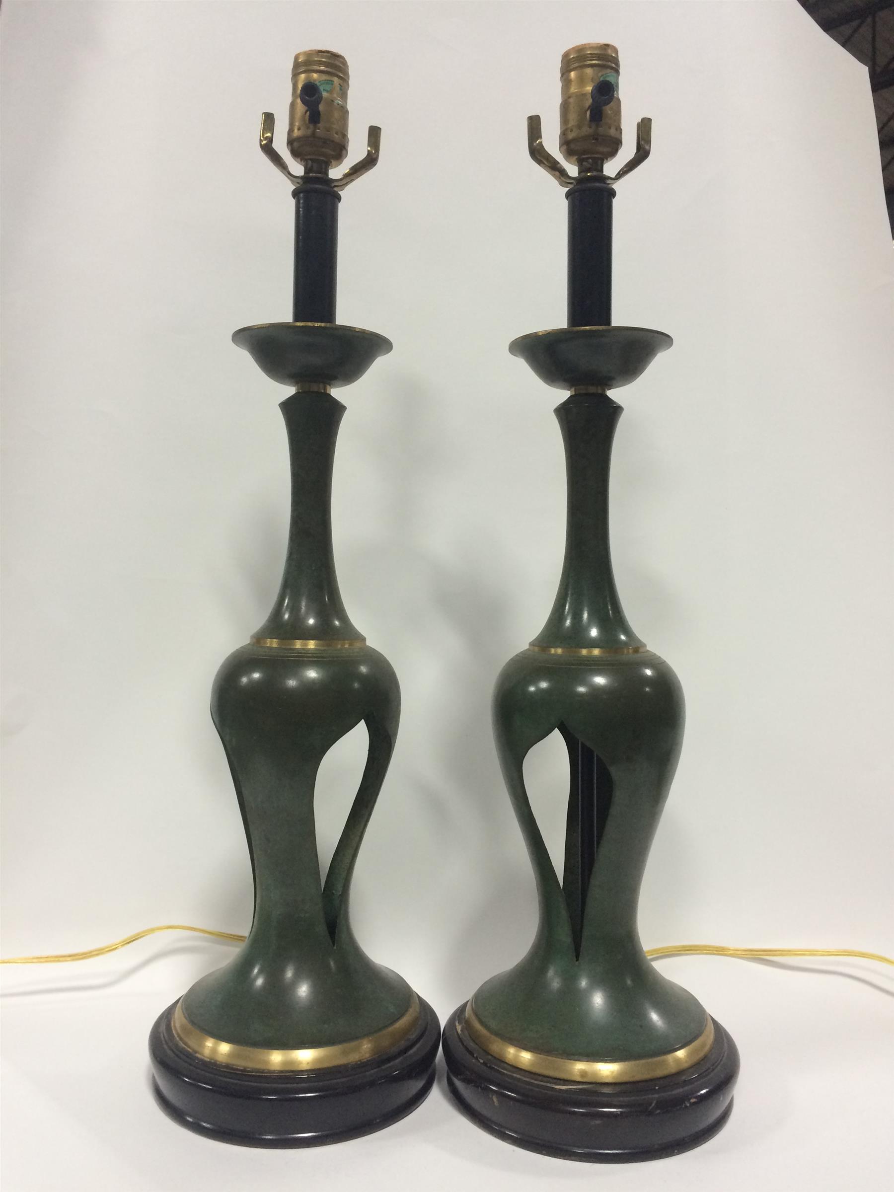 Appraisal: PAIR OF BRONZE VERDIGRIS TABLE LAMPS American mid th century