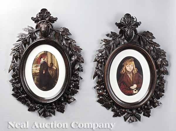 Appraisal: A Pair of German Highly Carved Black Forest Walnut Picture