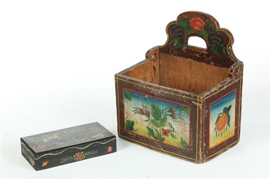 Appraisal: TWO DECORATED BOXES Probably European early-mid th century pine Floral