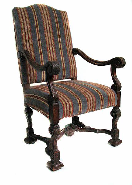 Appraisal: A Spanish Baroque style walnut armchair height in width in