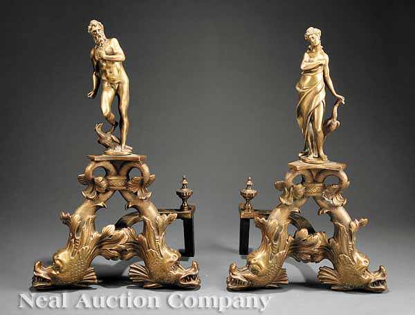 Appraisal: A Pair of Antique Continental Gilt Bronze Figural Chenets each