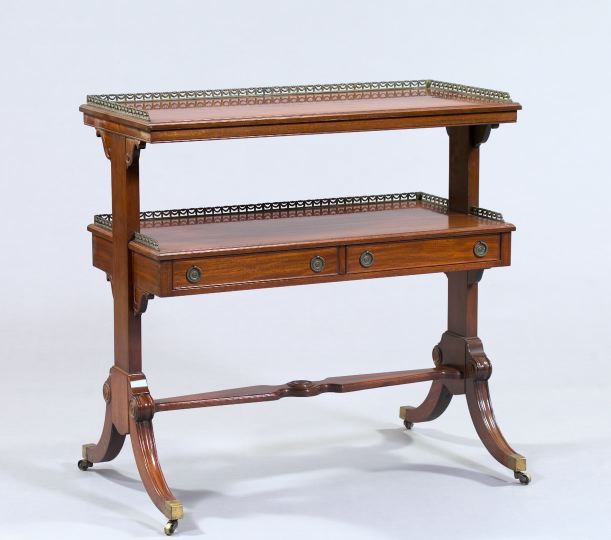 Appraisal: Regency-Style Mahogany Two-Tier Trolley early th century each shelf with