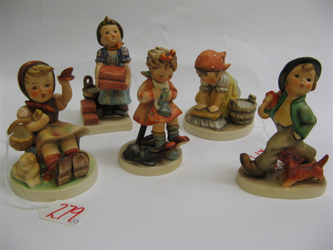 Appraisal: FIVE GERMAN HUMMEL FIGURE Builder HUM - H TM- Big