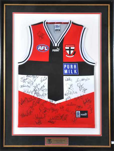 Appraisal: FRAMED AND SIGNED ST KILDA FOOTBALL CLUB JERSEY