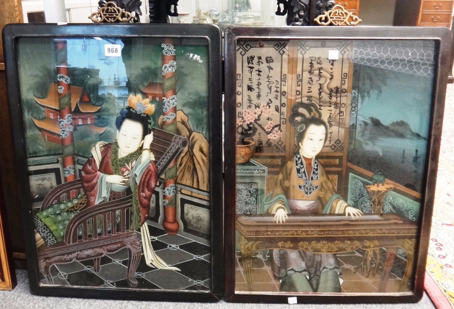 Appraisal: A pair of Chinese reverse glass paintings th th century