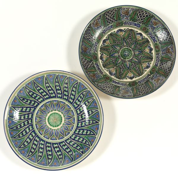 Appraisal: TWO VINTAGE UZBEKISTANI MAJOLICA LARGE CENTERPIECE BOWLS x each Deep