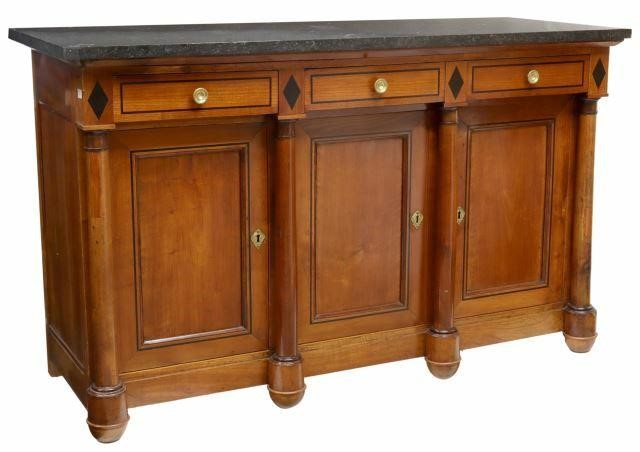 Appraisal: French Empire style marble-top fruitwood sideboard th c ebonized banding