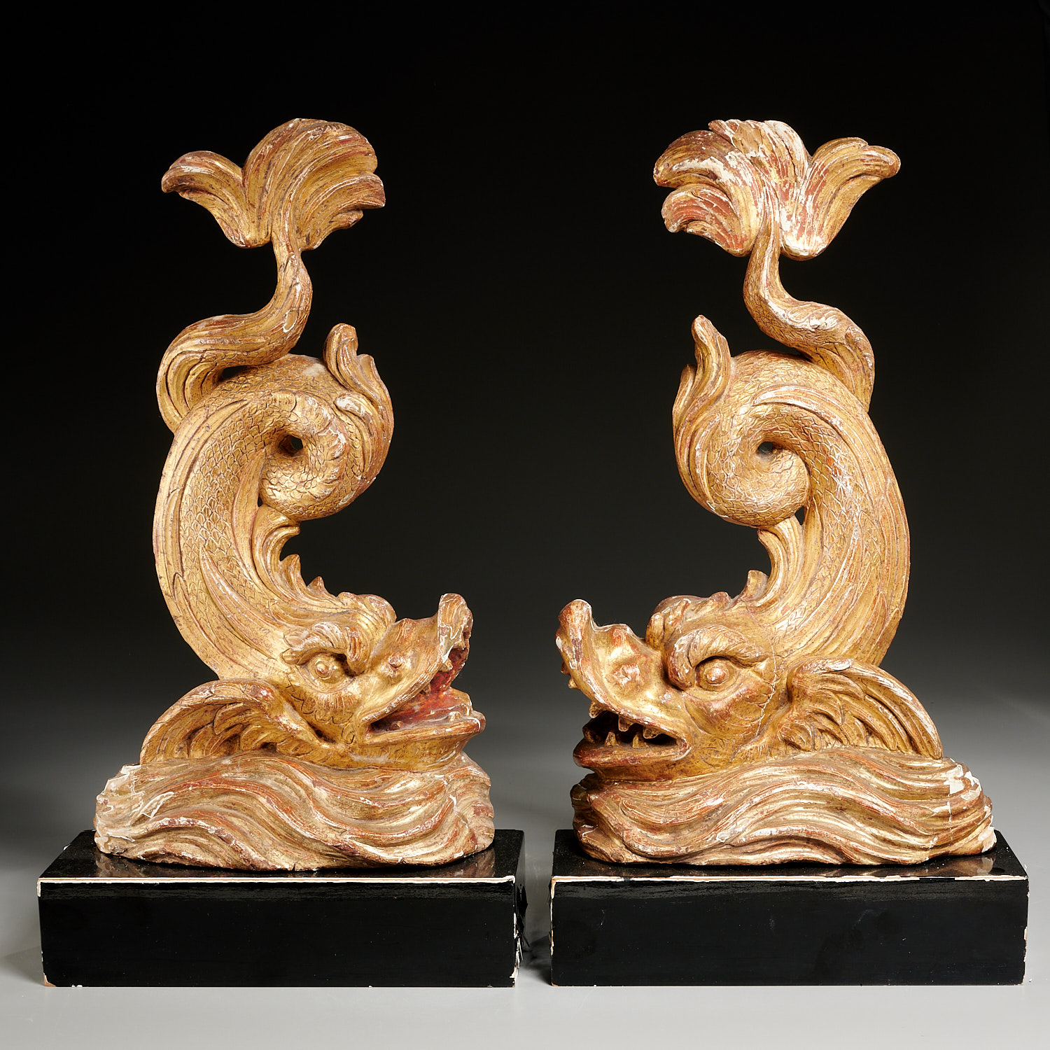 Appraisal: GREAT PAIR ITALIAN GILTWOOD CARVED SEA CREATURES th th c