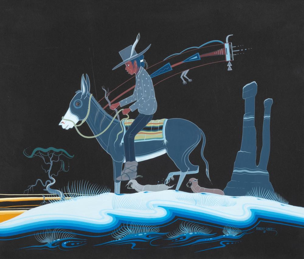 Appraisal: ROBERT CHEE HASHKE-YIL-E-CALE UNTITLED RIDER Robert Chee Hashke-Yil-e-Cale Din Navajo