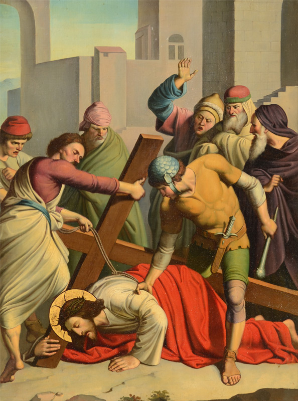 Appraisal: STATIONS OF THE CROSS PAINTING Jesus Meets the Women of