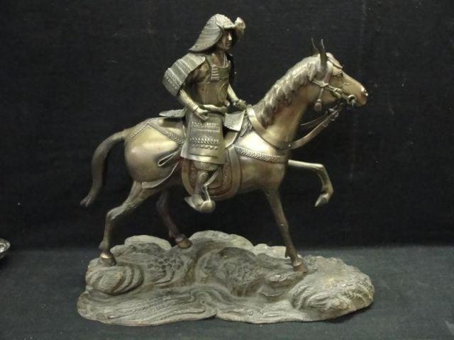 Appraisal: Gilt Metal Sculpture of an Asian Warrior on Horseback From