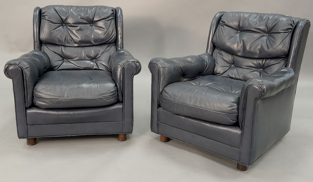 Appraisal: Pair of leather upholstered easy chairs ht in Pair of