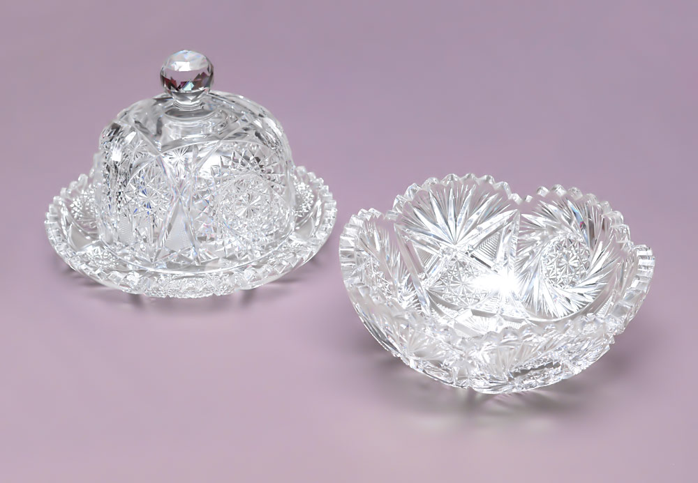 Appraisal: AMERICAN BRILLIANT CUT GLASS COVERED CHEESE DISH BERRY BOWL pieces