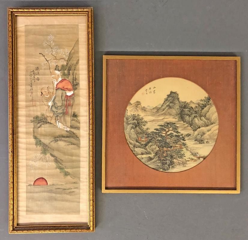 Appraisal: Two Asian Paintings Chinese Youth and Old Age circa framed