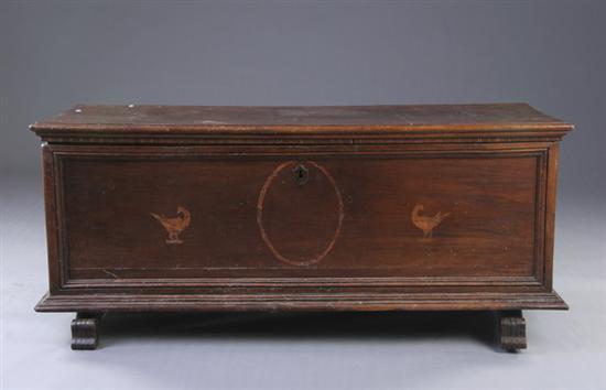 Appraisal: CONTINENTAL JACOBEAN CHEST early th century walnut Plank board with