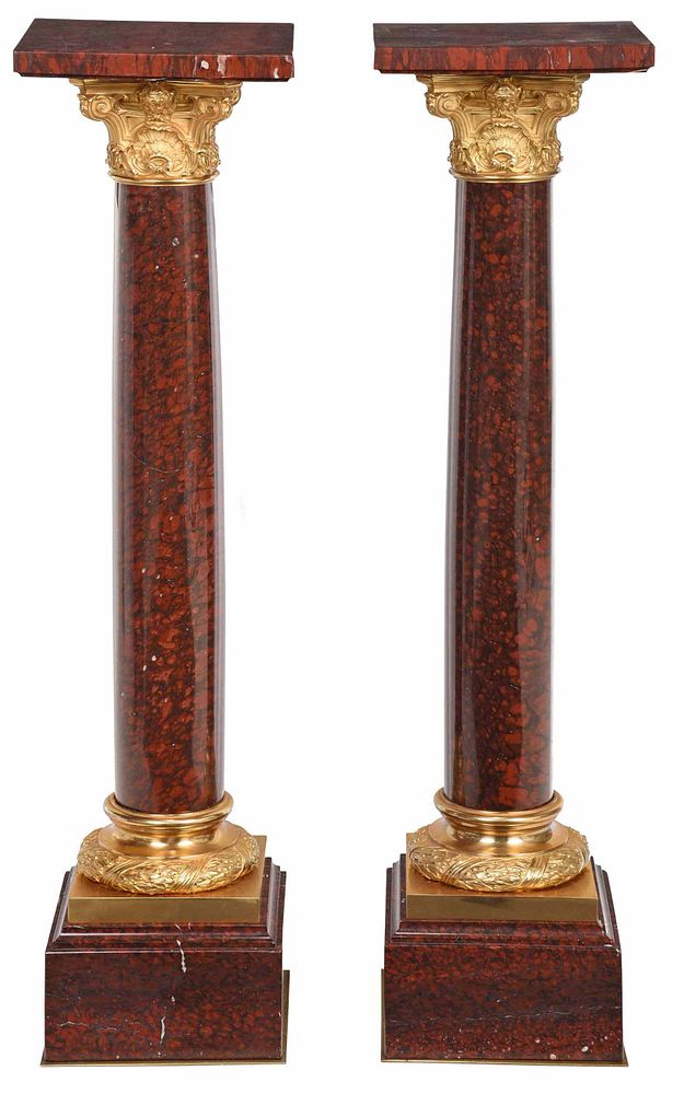 Appraisal: Fine Pair Louis XVI Style Rouge Marble Pedestals French or