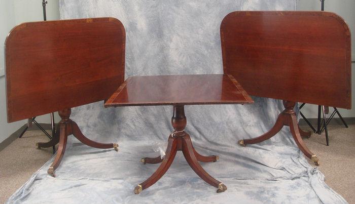 Appraisal: part banded mahogany Regency style pedestal DR table each section