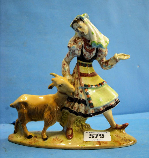 Appraisal: Beswick Figure of Lady Pulling Goat horn broke chip to