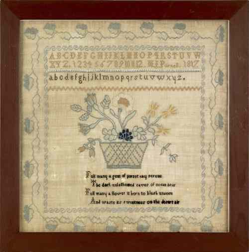 Appraisal: Silk on linen sampler dated wrought by M I Purnell