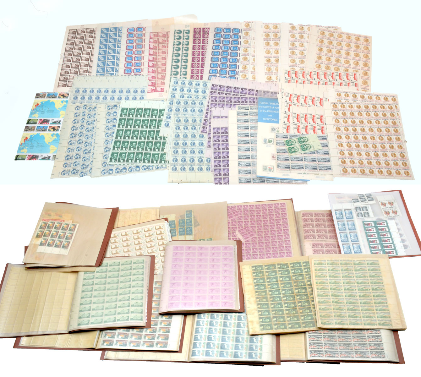 Appraisal: BOOKS ENVELOPES OF FULL STAMP SHEETS A large diverse collection